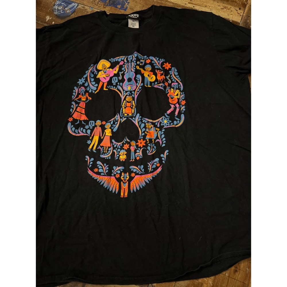 Disney Pixar Coco Sugar Skull Graphic T-Shirt Mens XL Black Cotton Short Sleeve
